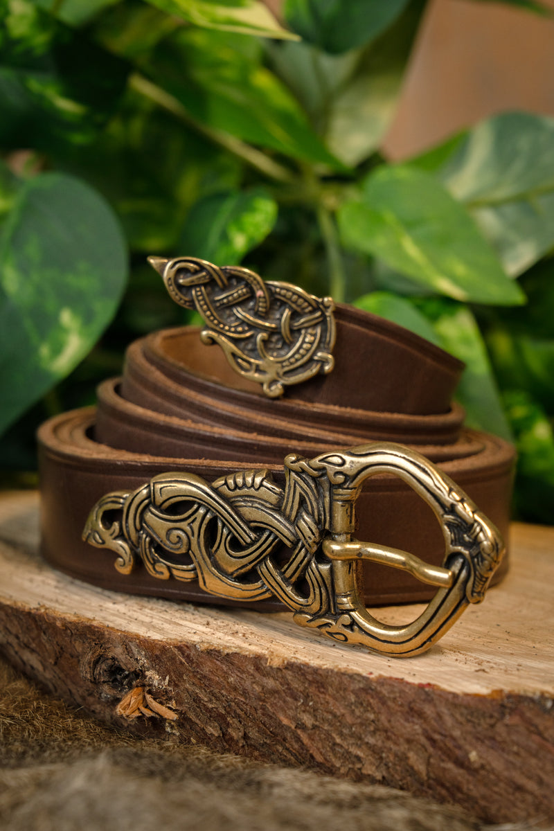 Vikingebælte i Ringerike-stil, 165 cm, brun