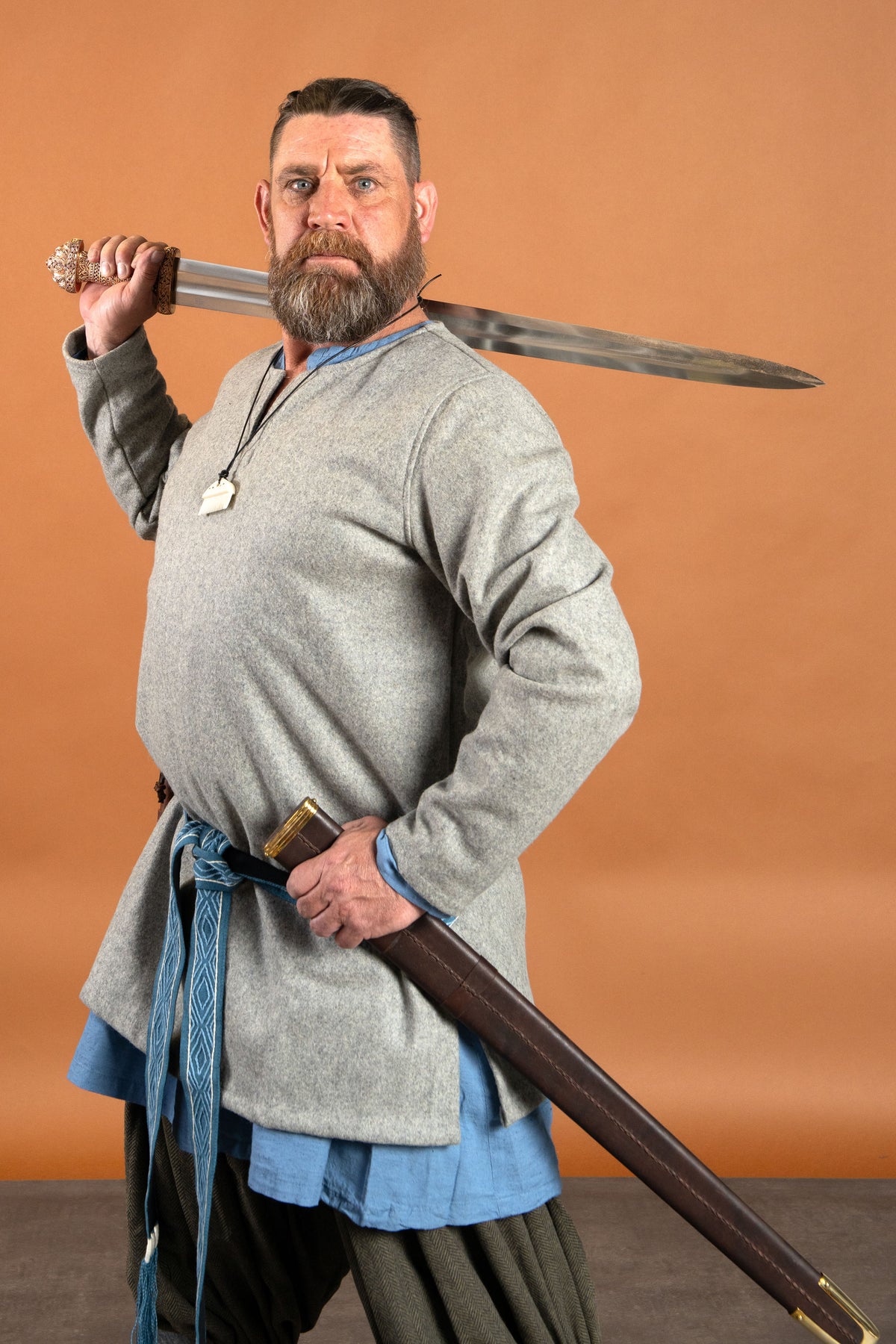 Viking tunic Lodin, gray, wool blend