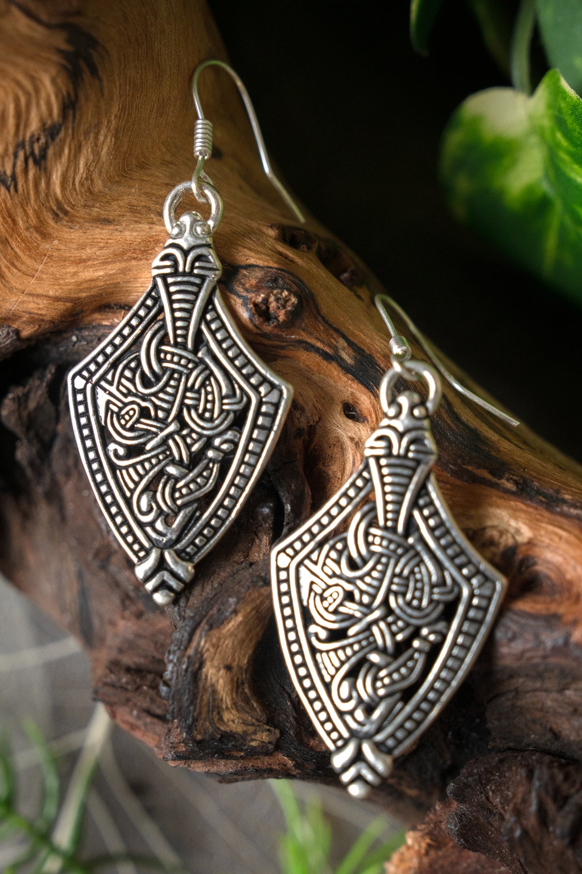 Viking earrings, Borre style scabbard, silver-plated bronze