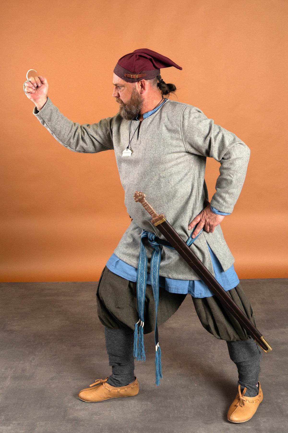 Rusvik Viking trousers Borys, herringbone pattern, olive/grey, wool mix