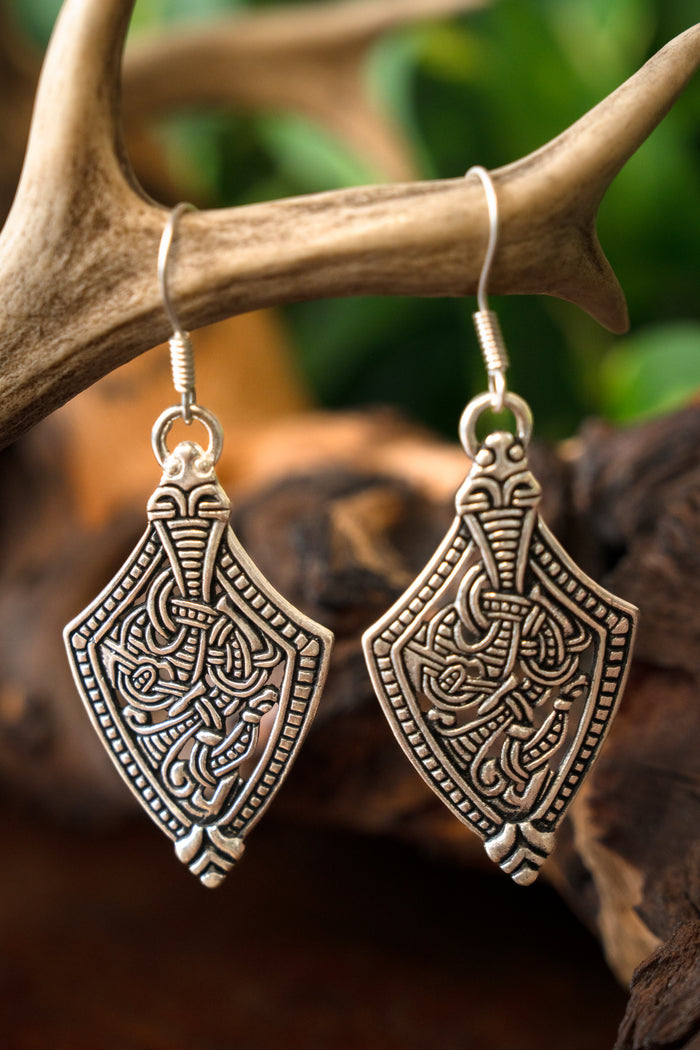 Viking earrings, Borre style scabbard, silver-plated bronze