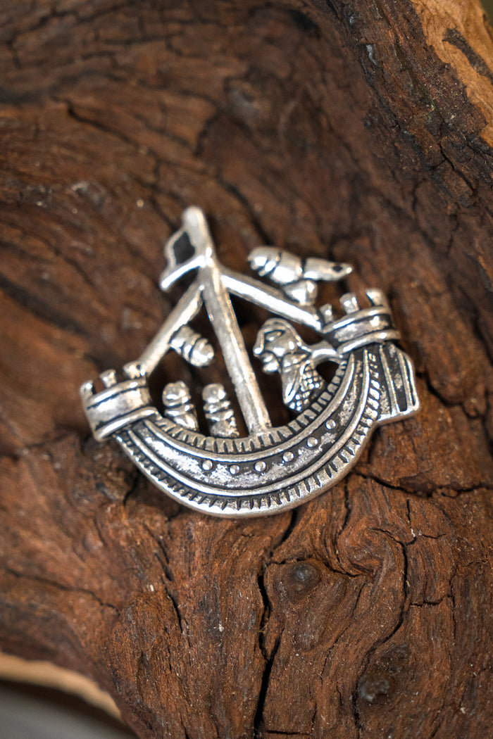 Pilgrim badge phallus ship, silvered bronze