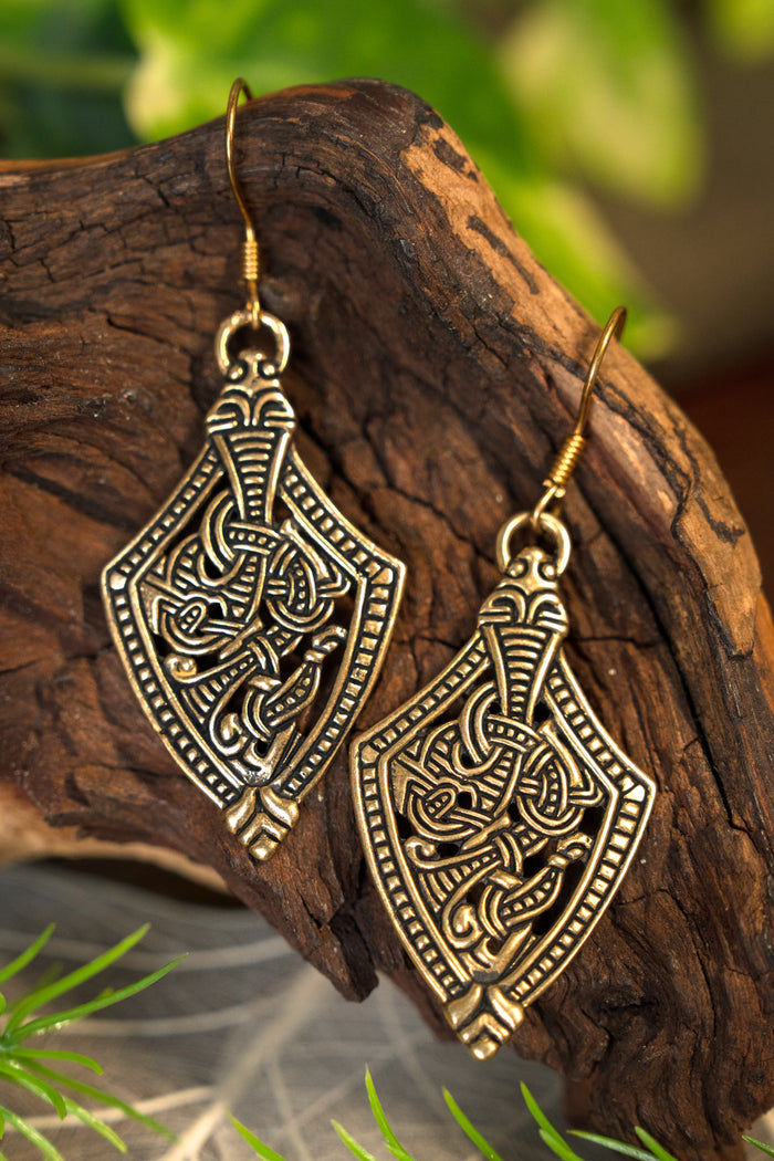 Viking earrings, sheath, Borre style, bronze