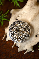 Viking disc fibula Jellinge style, silvered bronze