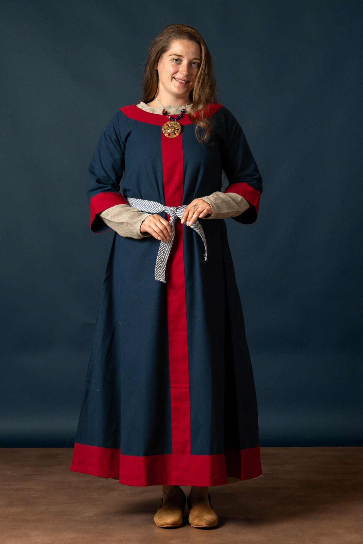 Carolingian dress Clotilde, dalmatica, blue-red