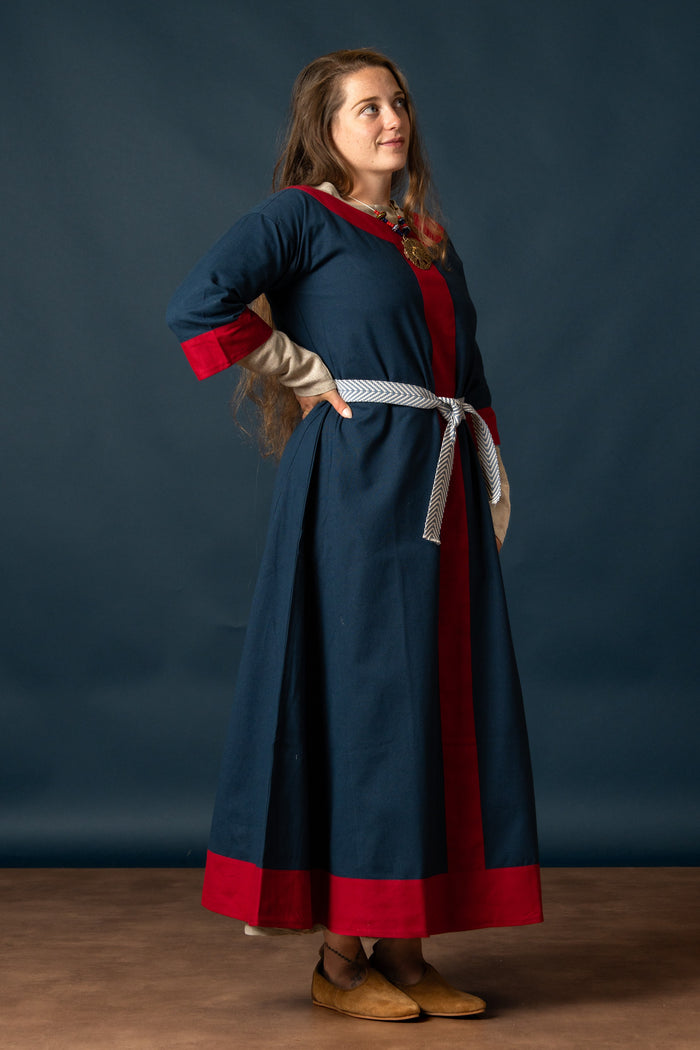 Carolingian dress Clotilde, dalmatica, blue-red