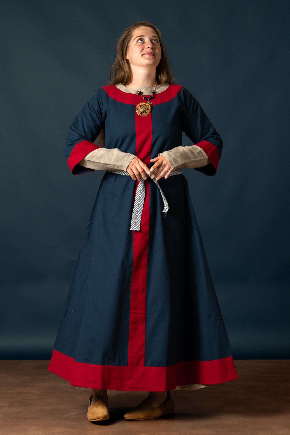 Carolingian dress Clotilde, dalmatica, blue-red