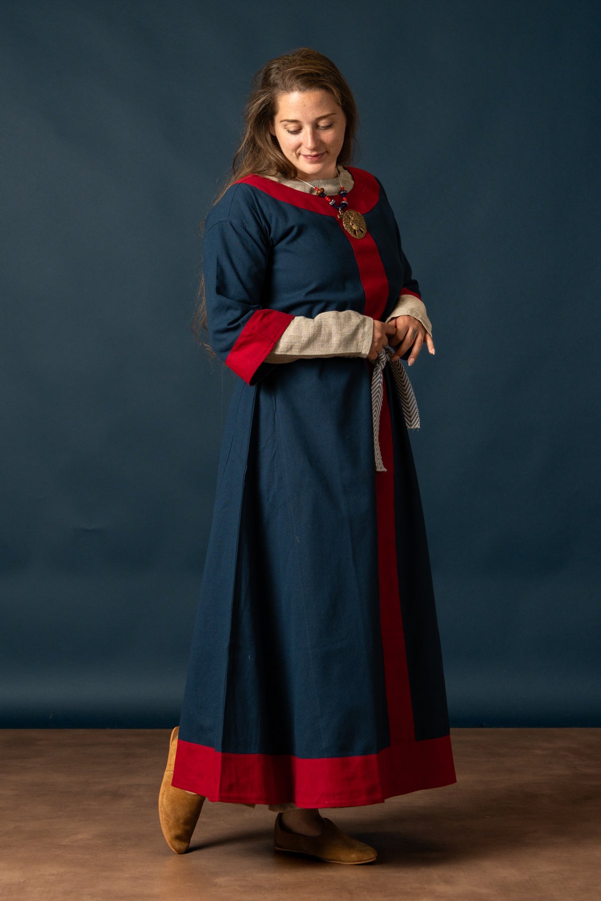Carolingian dress Clotilde, dalmatica, blue-red