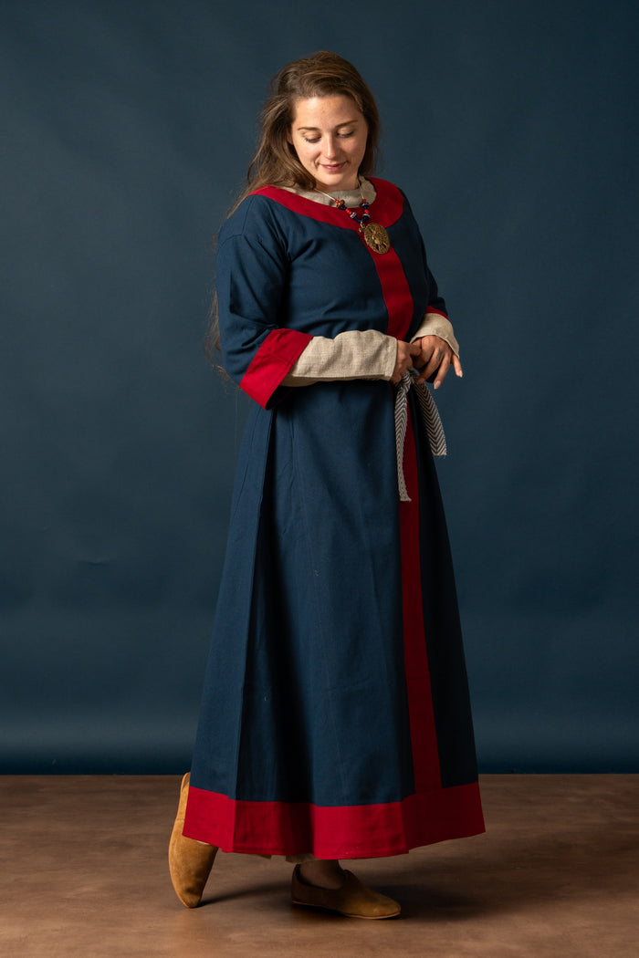 Carolingian dress Clotilde, dalmatica, blue-red