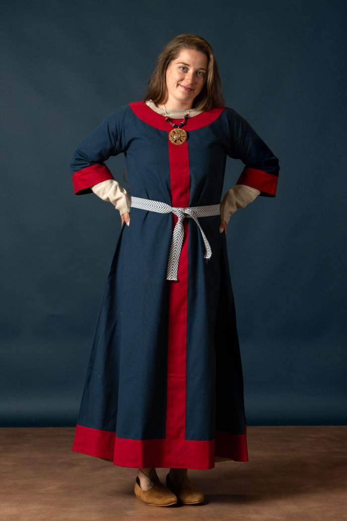 Carolingian dress Clotilde, dalmatica, blue-red