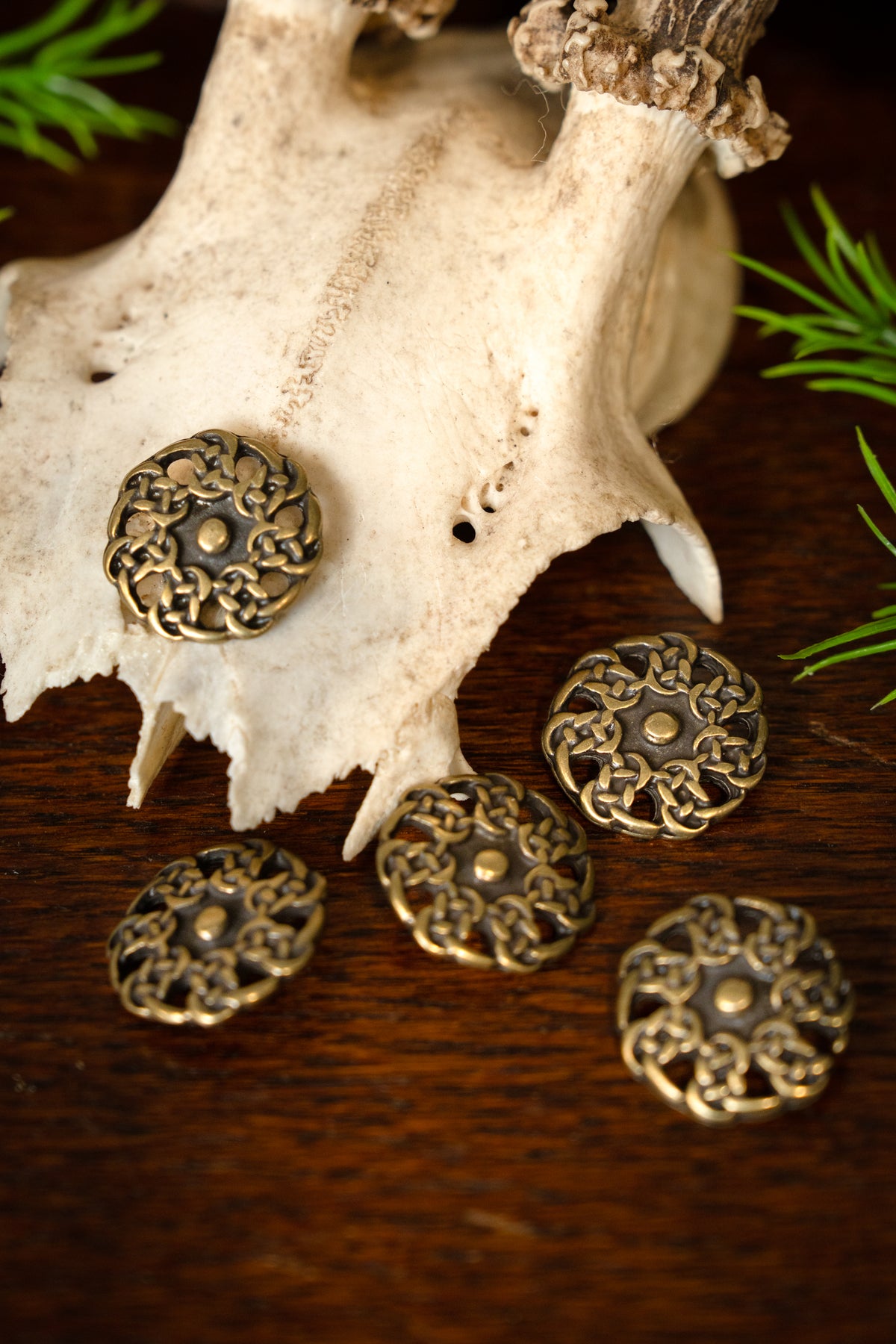 Early medieval Gaelic buttons, set of 5 pieces, brass