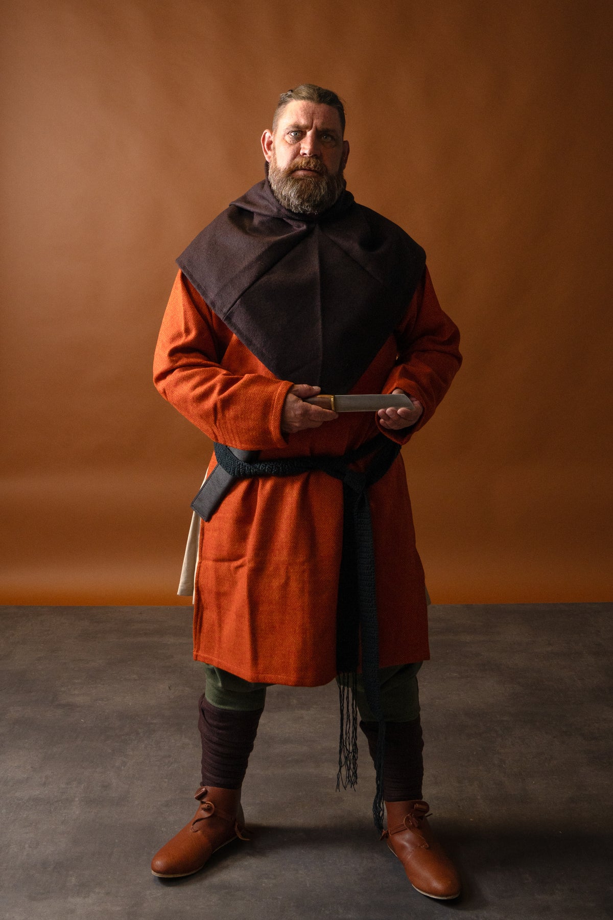 Medieval tunic diamond twill tunic, 100% wool, orange-red