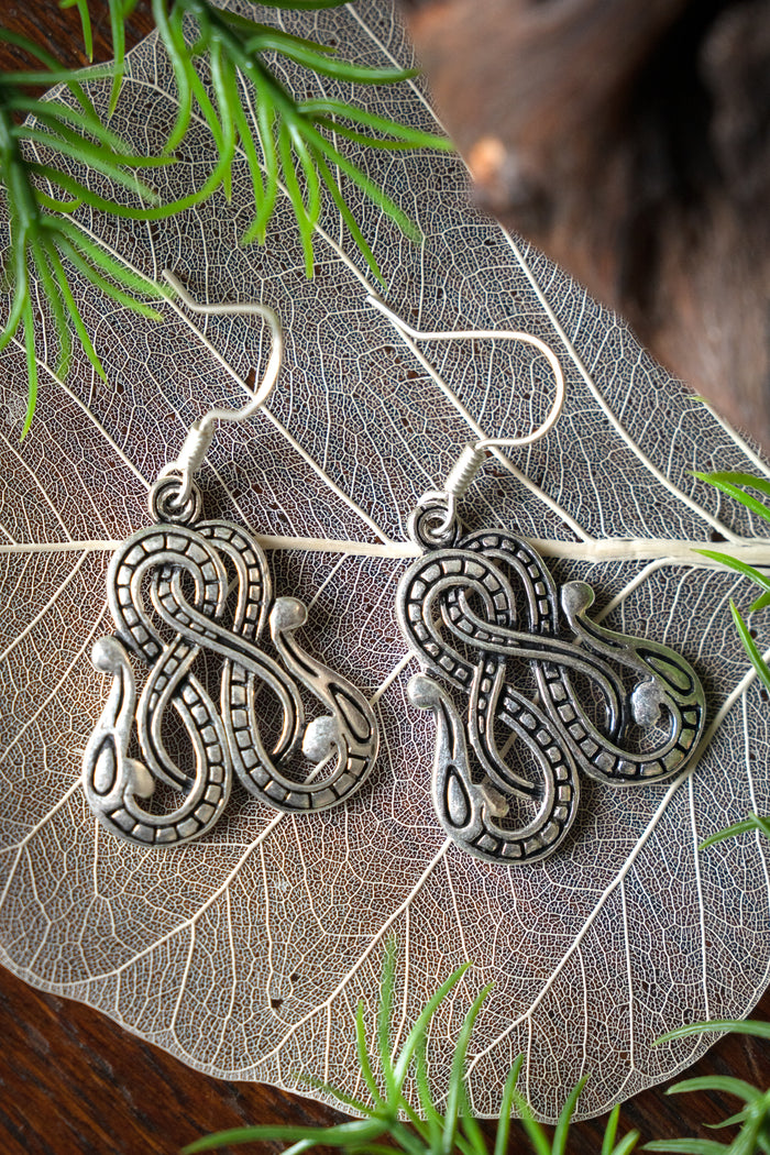 Viking earrings Midgard snake, silvered bronze