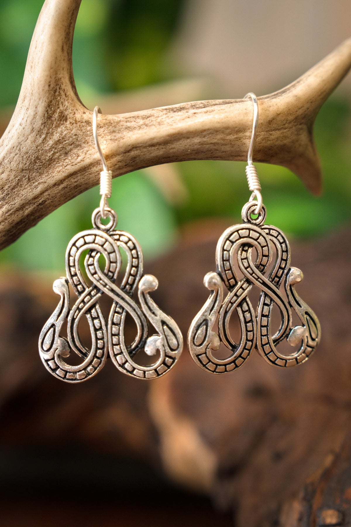 Viking earrings Midgard snake, silvered bronze