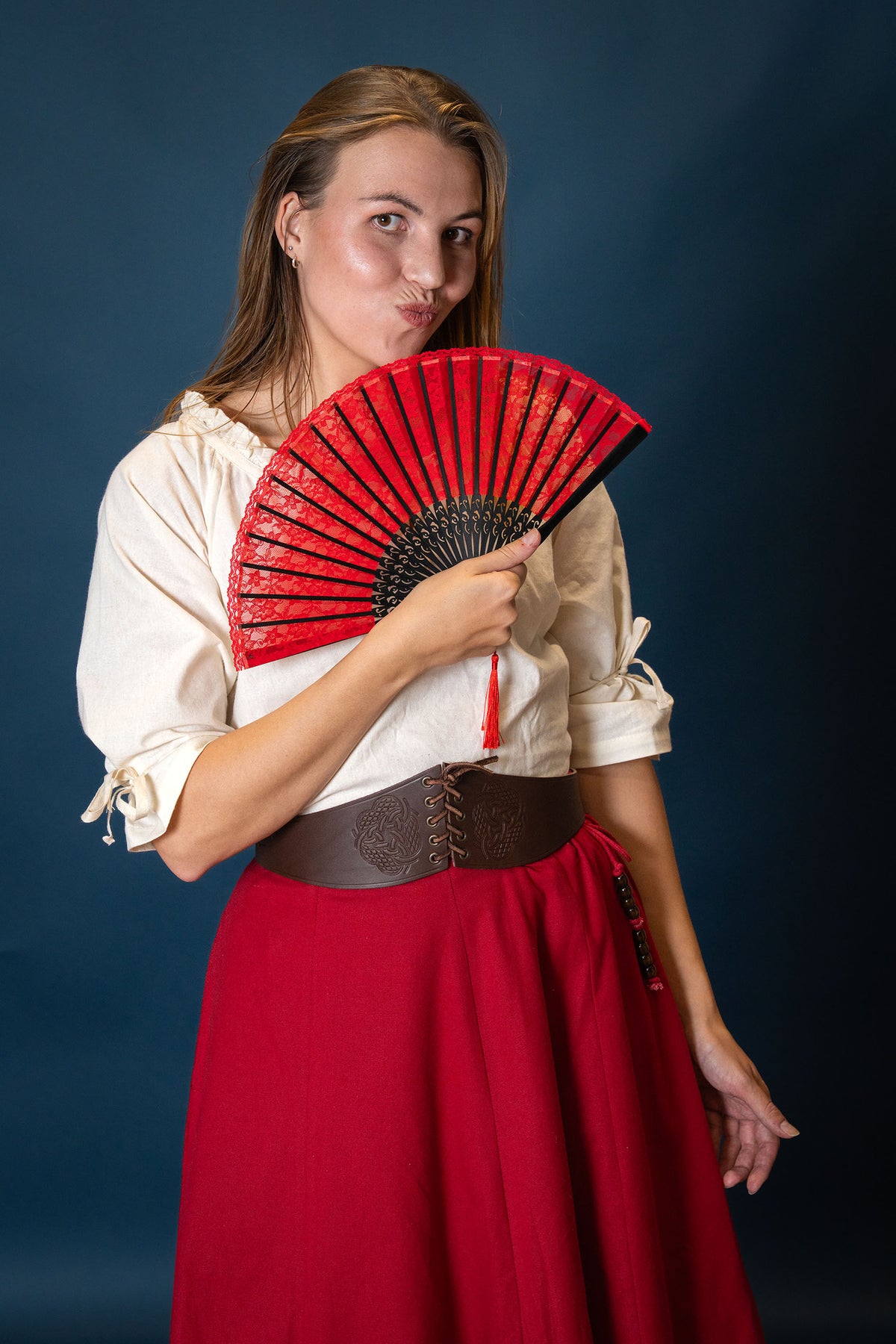 Red hand fan