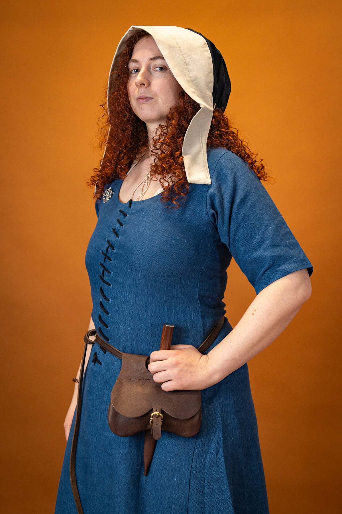 15th century cotehardie, linen, blue