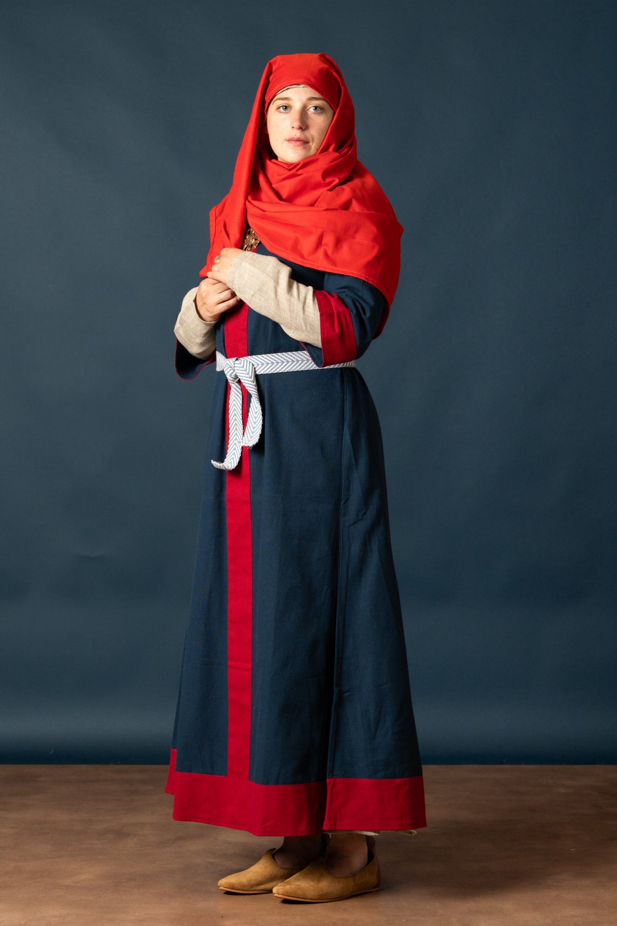 Carolingian dress Clotilde, dalmatica, blue-red