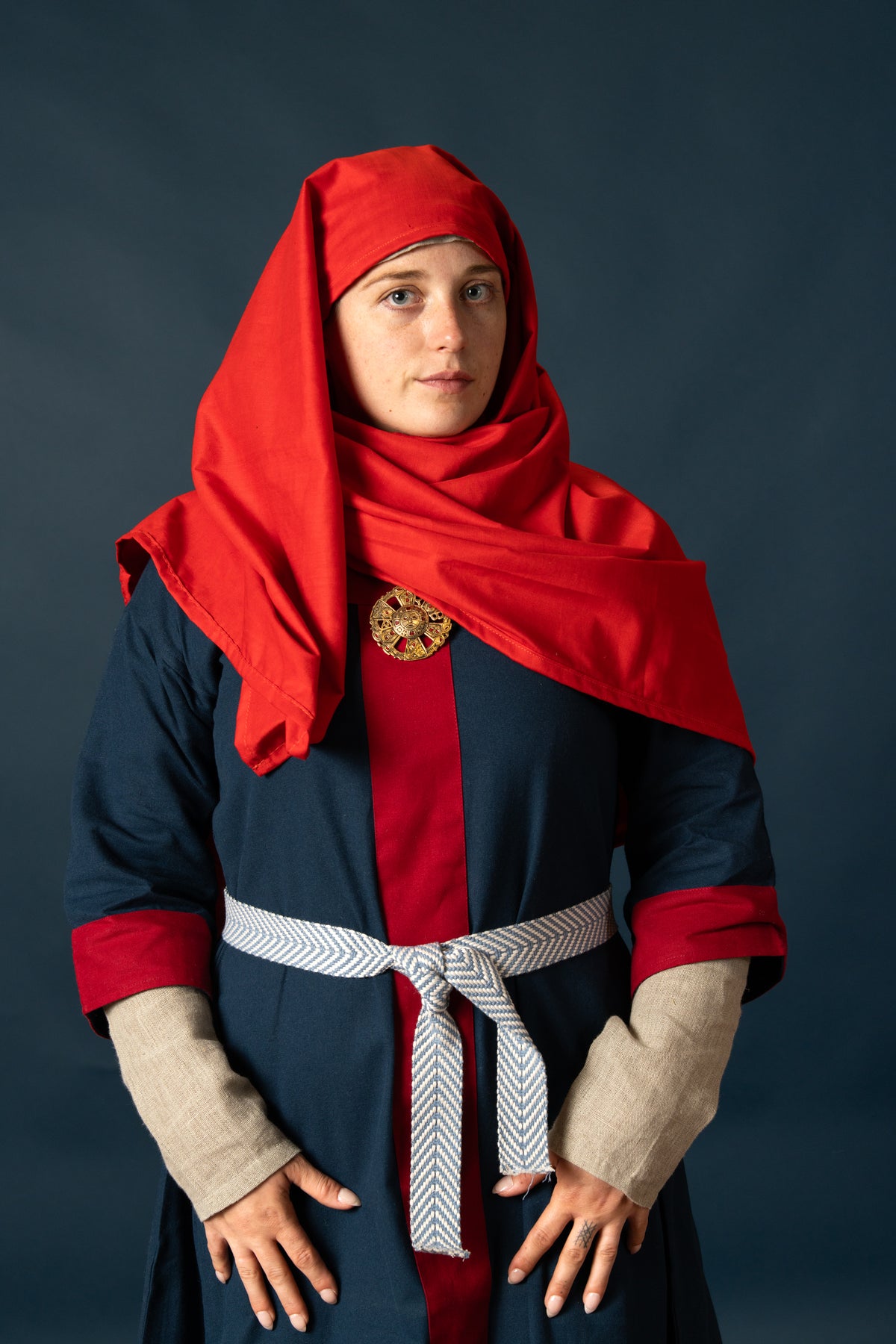 Carolingian dress Clotilde, dalmatica, blue-red