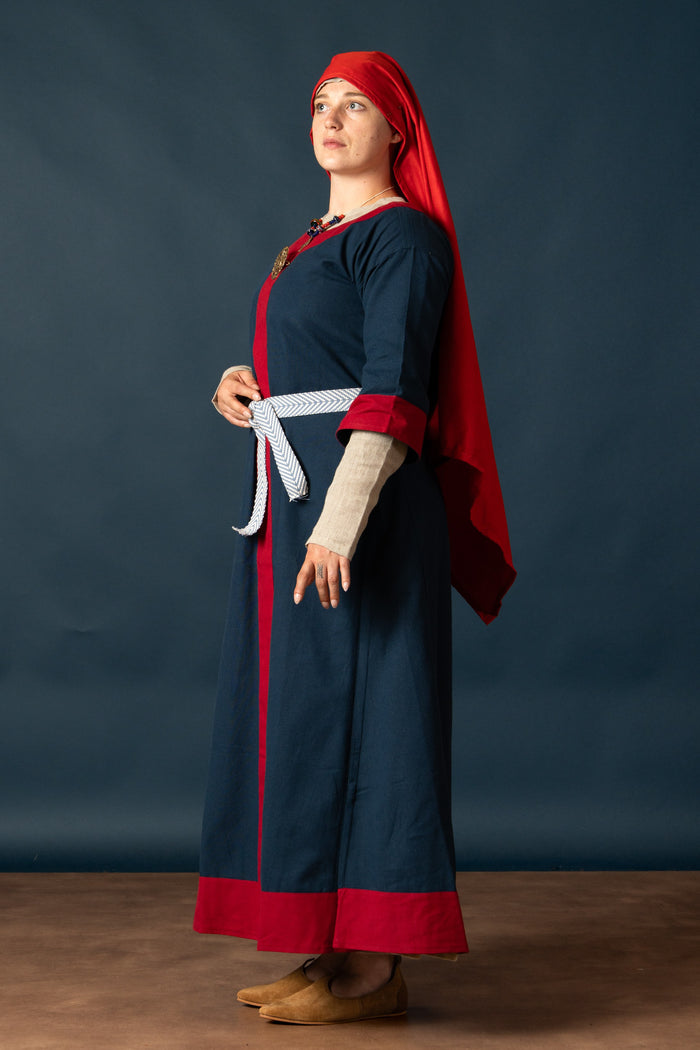 Carolingian dress Clotilde, dalmatica, blue-red