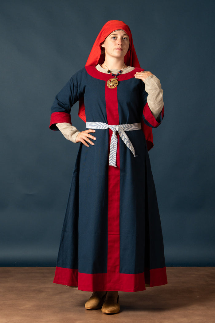 Carolingian dress Clotilde, dalmatica, blue-red