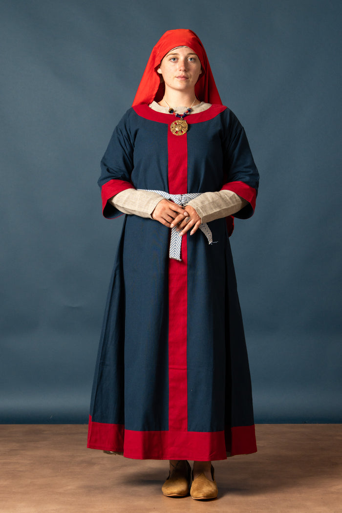 Carolingian dress Clotilde, dalmatica, blue-red