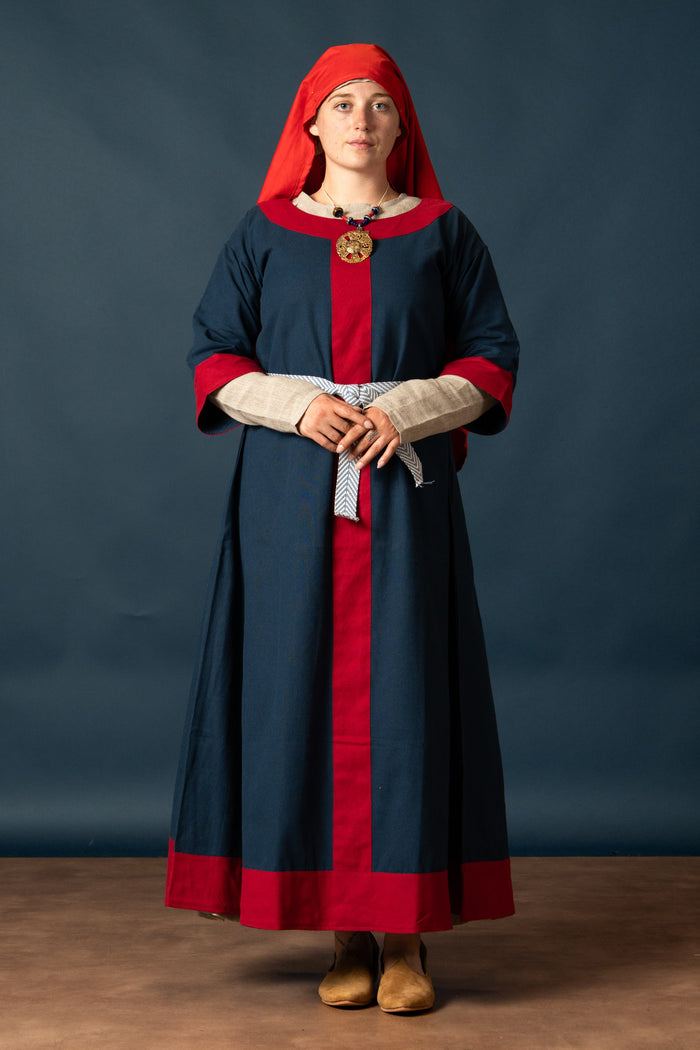 Carolingian dress Clotilde, dalmatica, blue-red