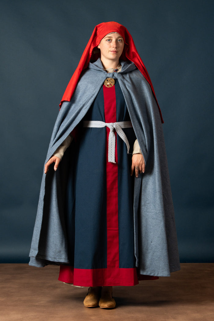 Carolingian dress Clotilde, dalmatica, blue-red