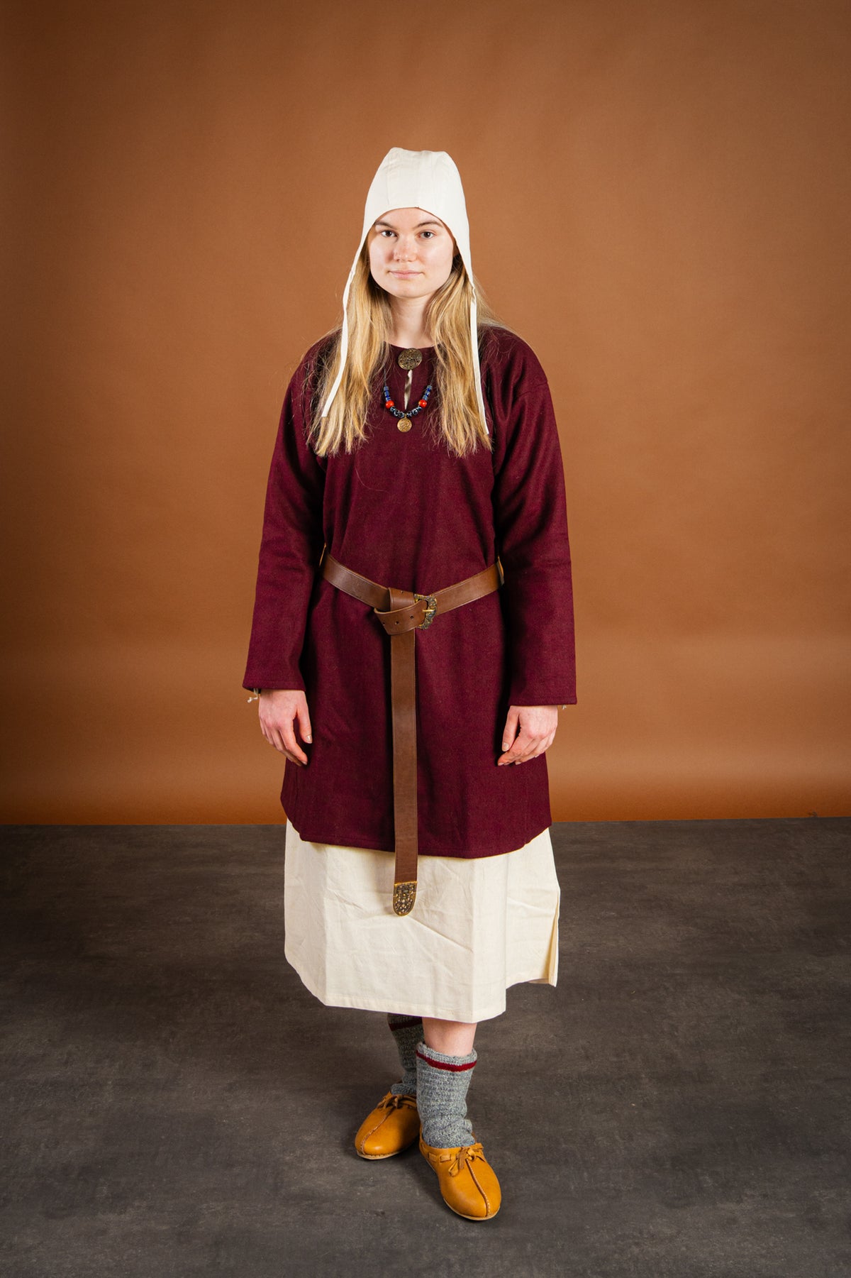 Medieval tunic Svein, wool, bordeaux red