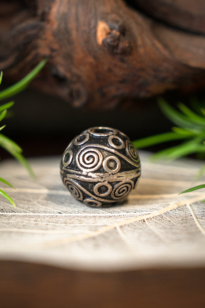 Viking beard bead Birka, silvered bronze