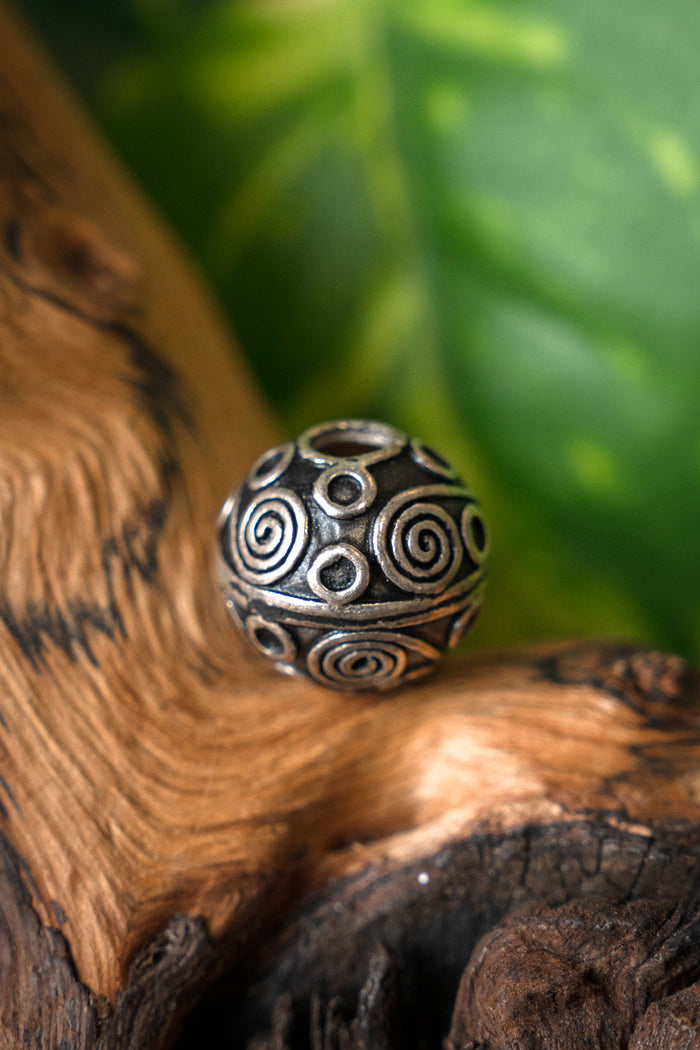 Viking beard bead Birka, silvered bronze
