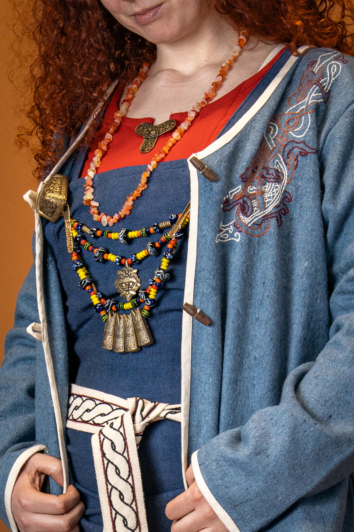 Viking kaftan Skadi, blue, wool blend