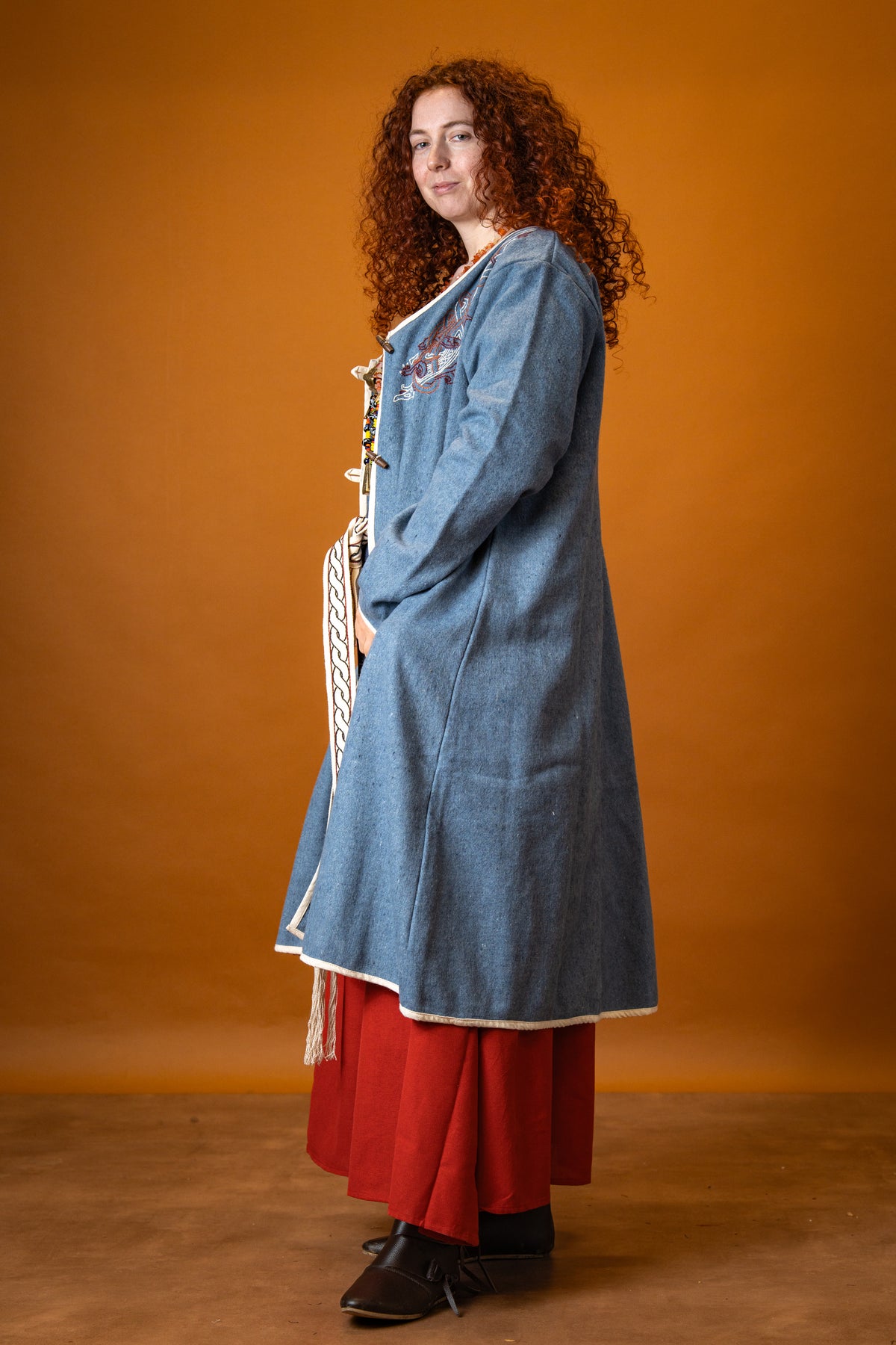 Viking kaftan Skadi, blue, wool blend
