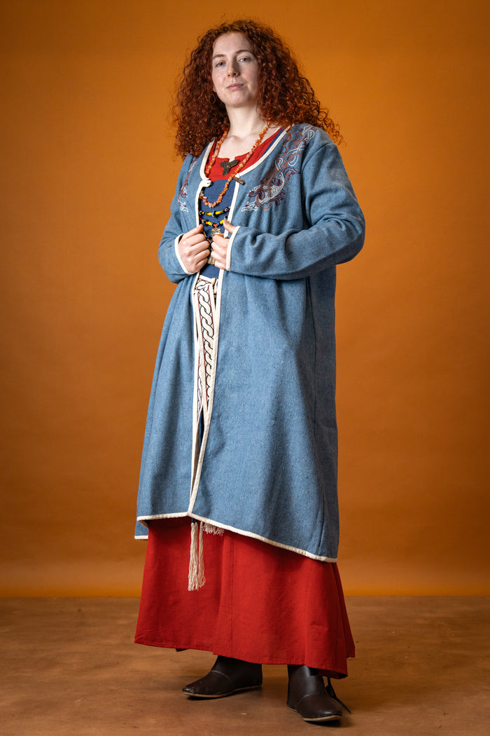 Viking kaftan Skadi, blue, wool blend