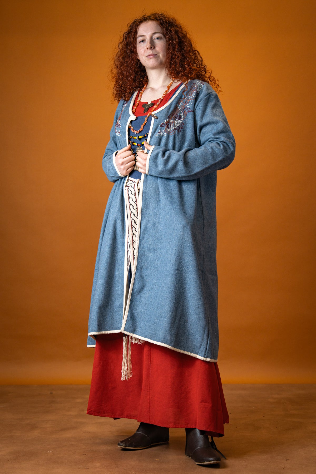 Viking kaftan Skadi, blue, wool blend