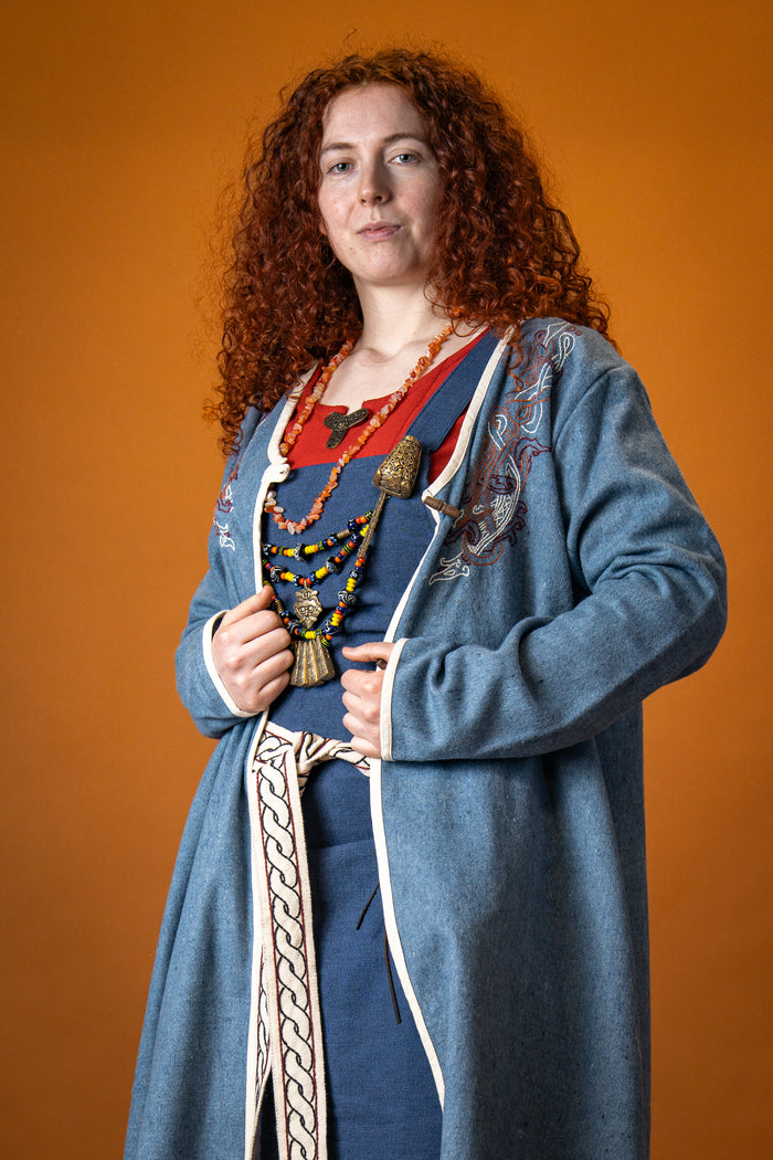 Viking kaftan Skadi, blue, wool blend