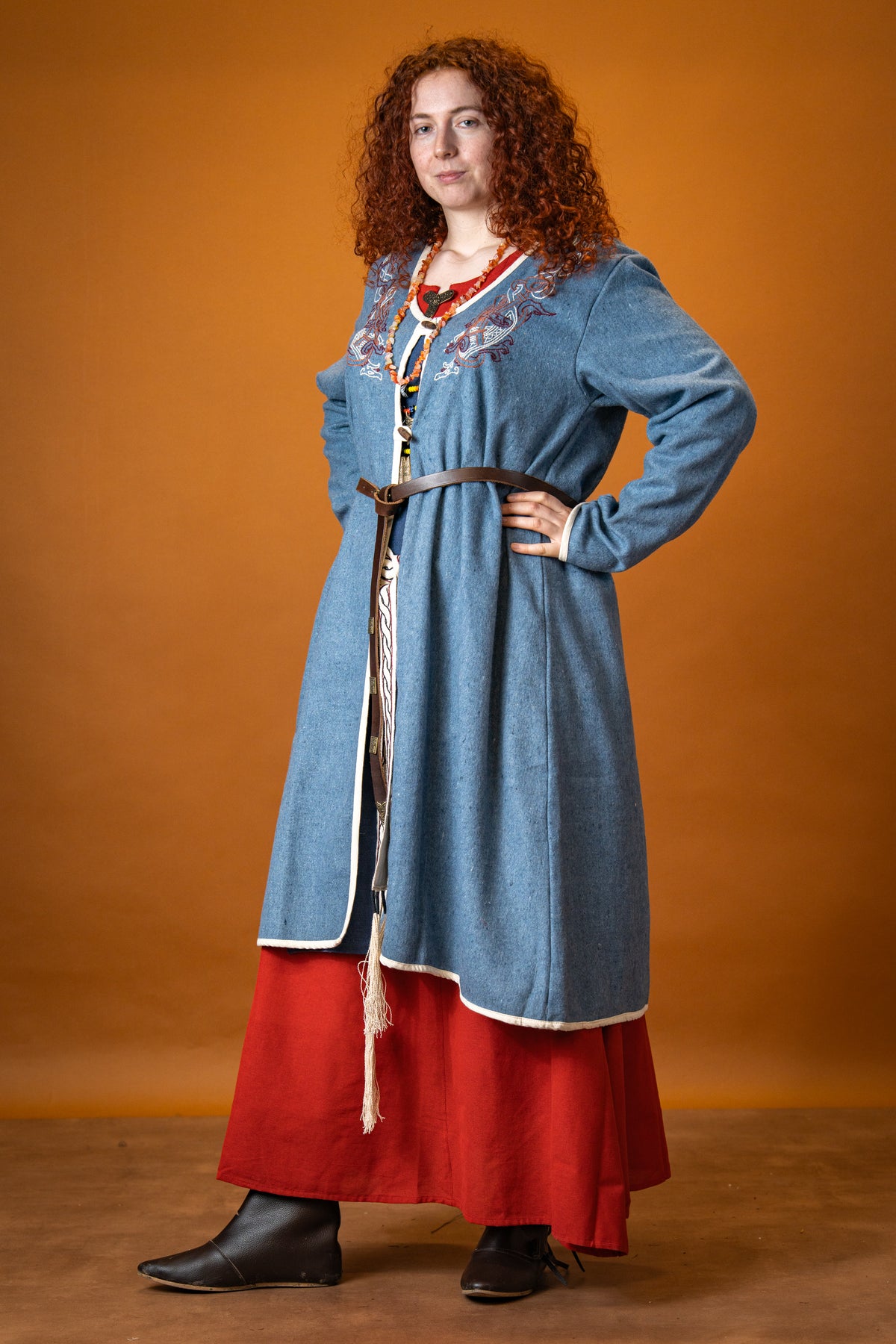 Viking kaftan Skadi, blue, wool blend