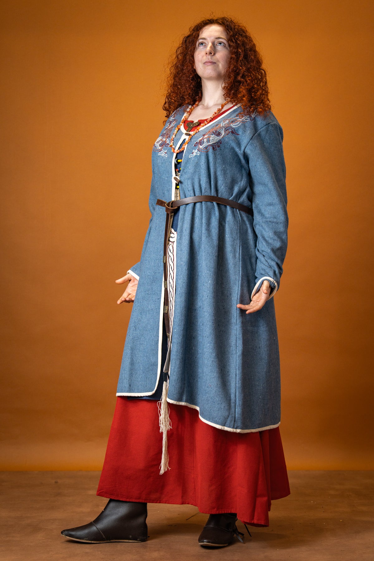 Viking kaftan Skadi, blue, wool blend