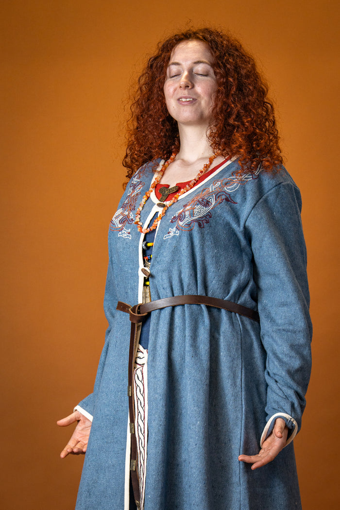 Viking kaftan Skadi, blue, wool blend