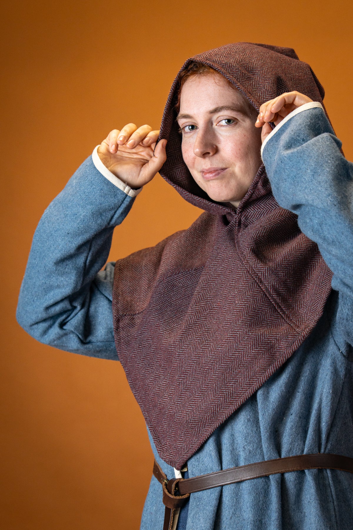 Chaperon herringbone pattern Knud, wool blend, burgundy
