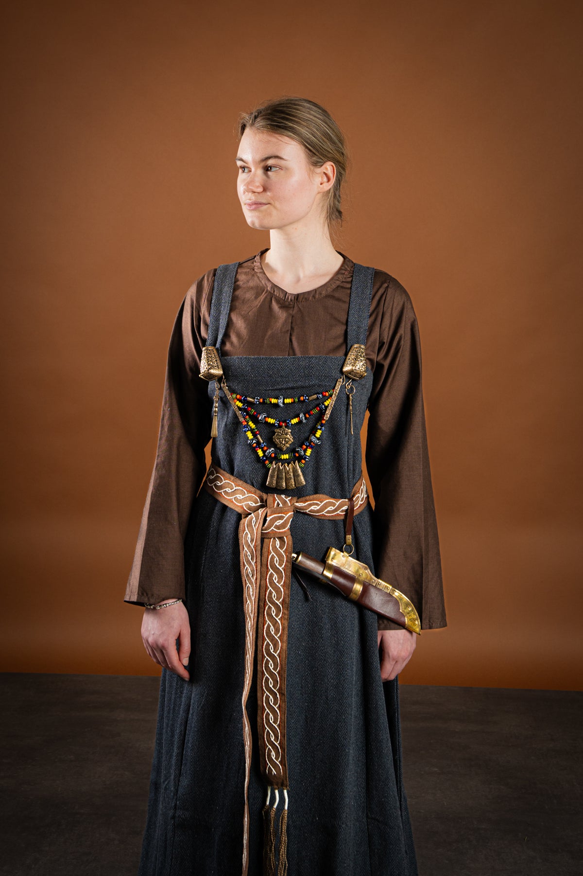 Viking apron dress Frida herringbone, dark grey