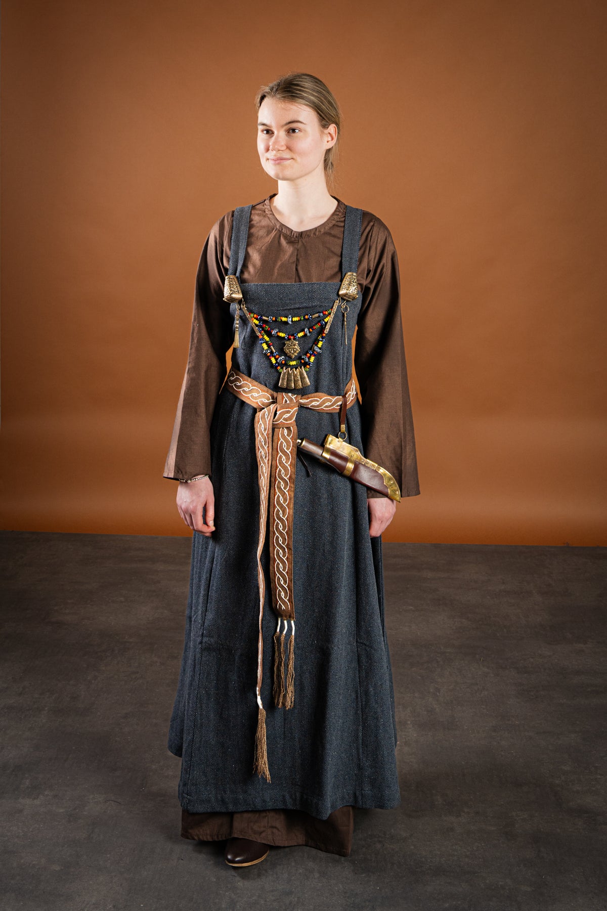 Viking apron dress Frida herringbone, dark grey