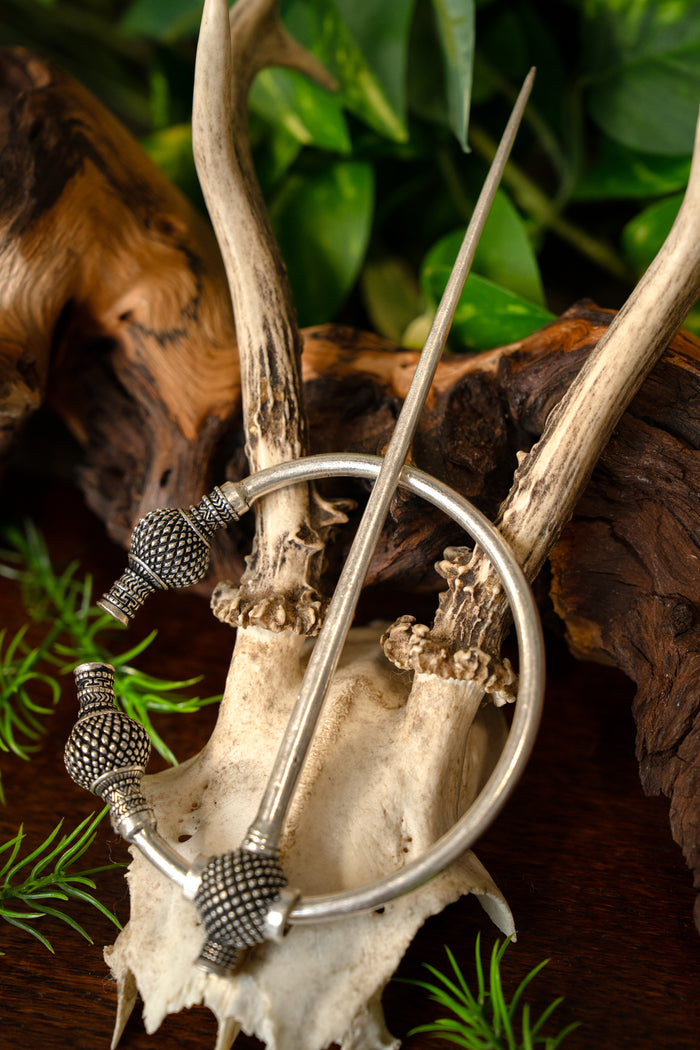 Viking thistle fibula large, silvered bronze