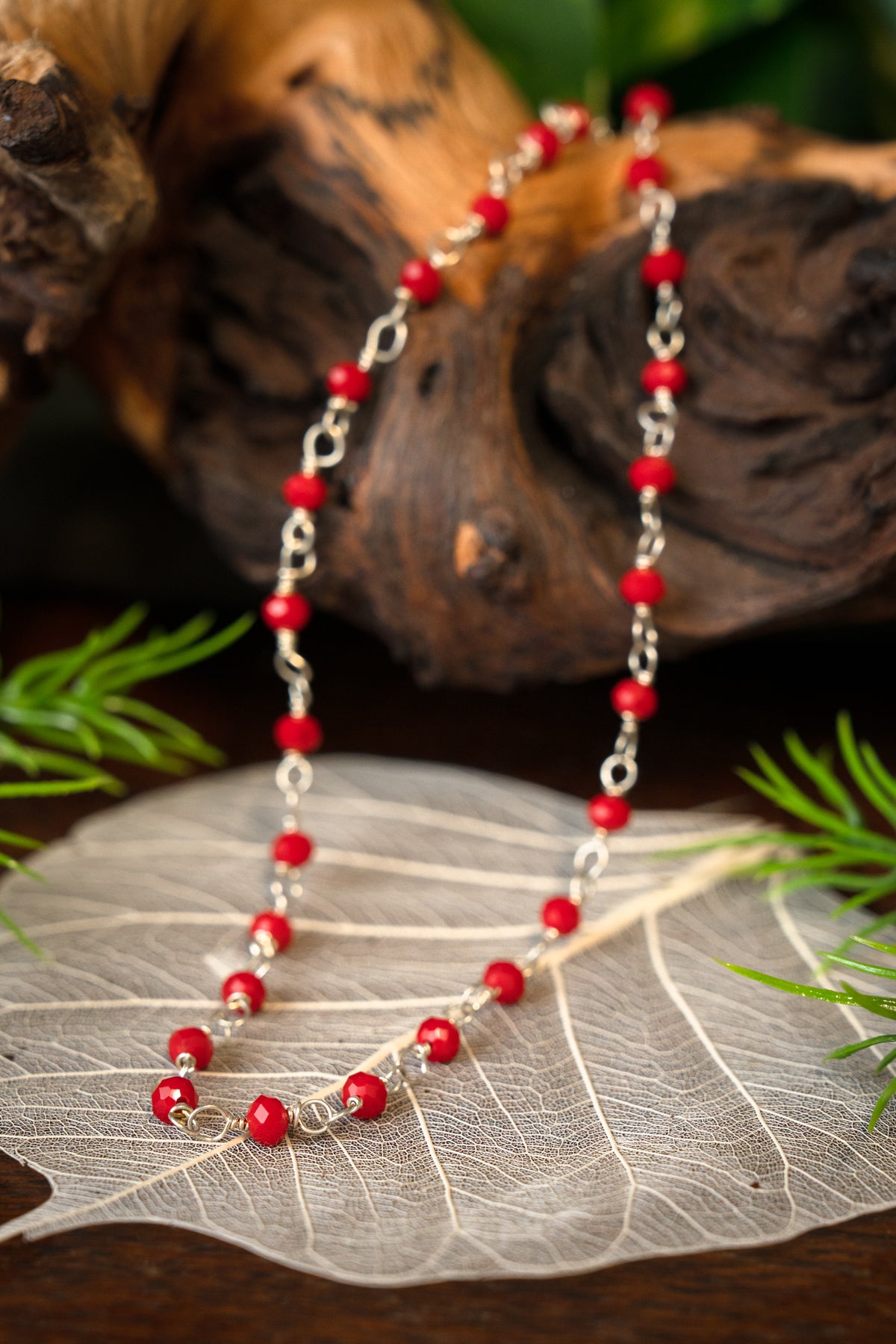 Roman necklace with red stones, sterling silver