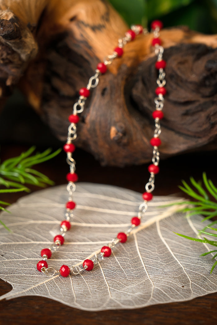 Roman necklace with red stones, sterling silver