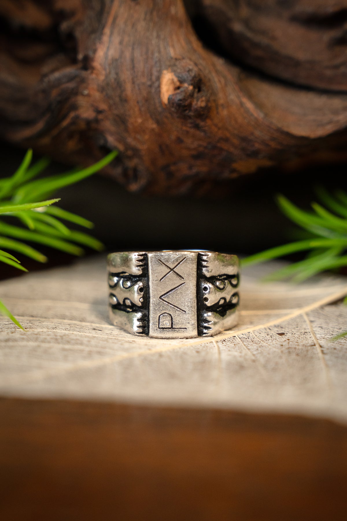 Medieval ring Peace, silvered bronze