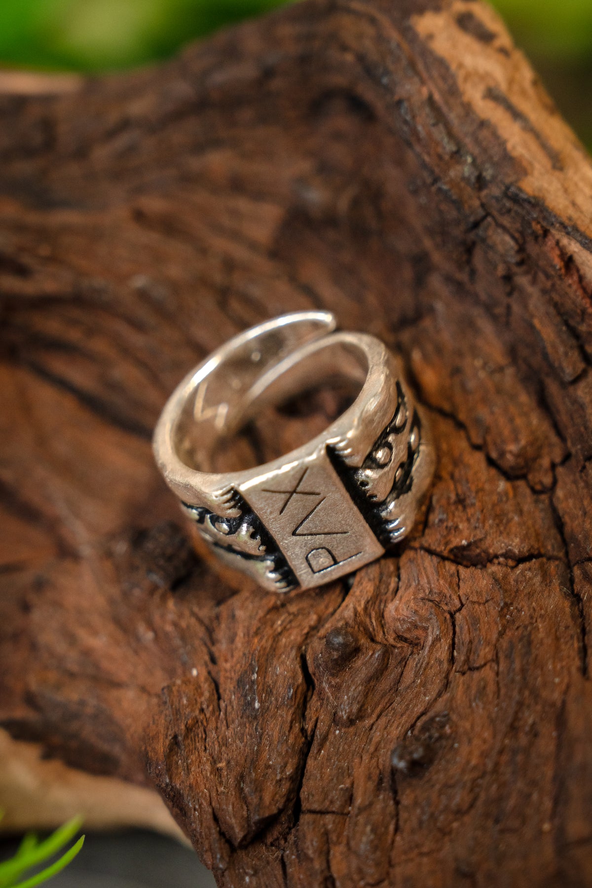Medieval ring Peace, silvered bronze