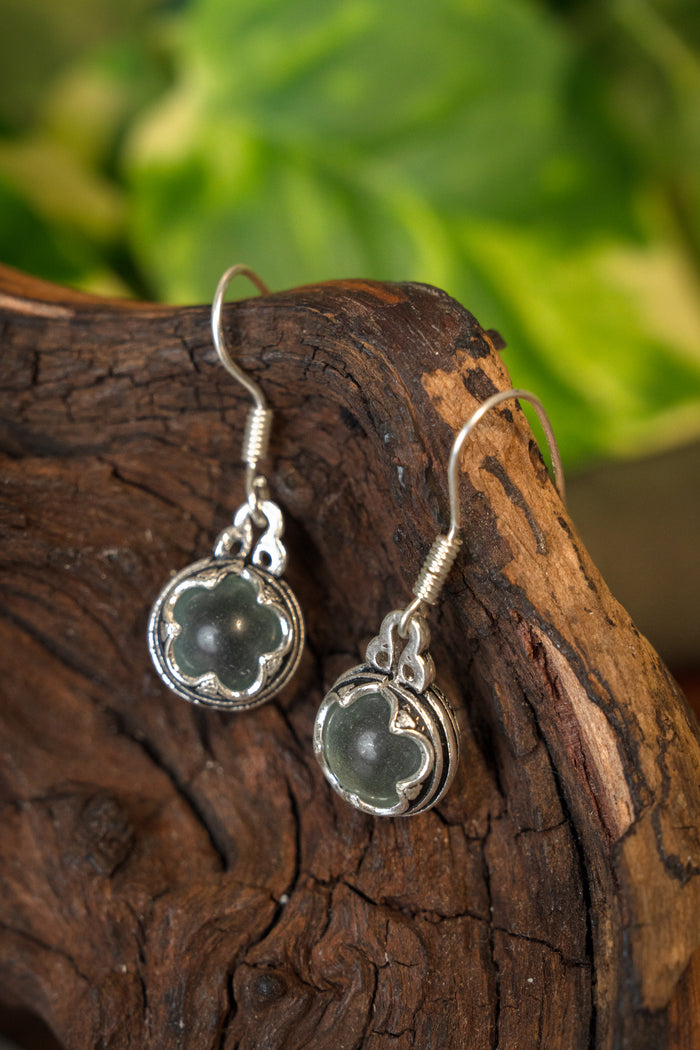 Viking earrings Gotland mountain crystal M, silvered bronze