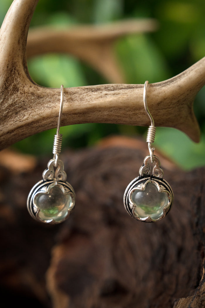 Viking earrings Gotland mountain crystal M, silvered bronze