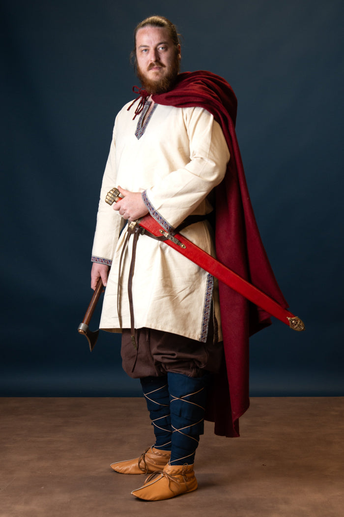 Hooded Wool Cape, dark red
