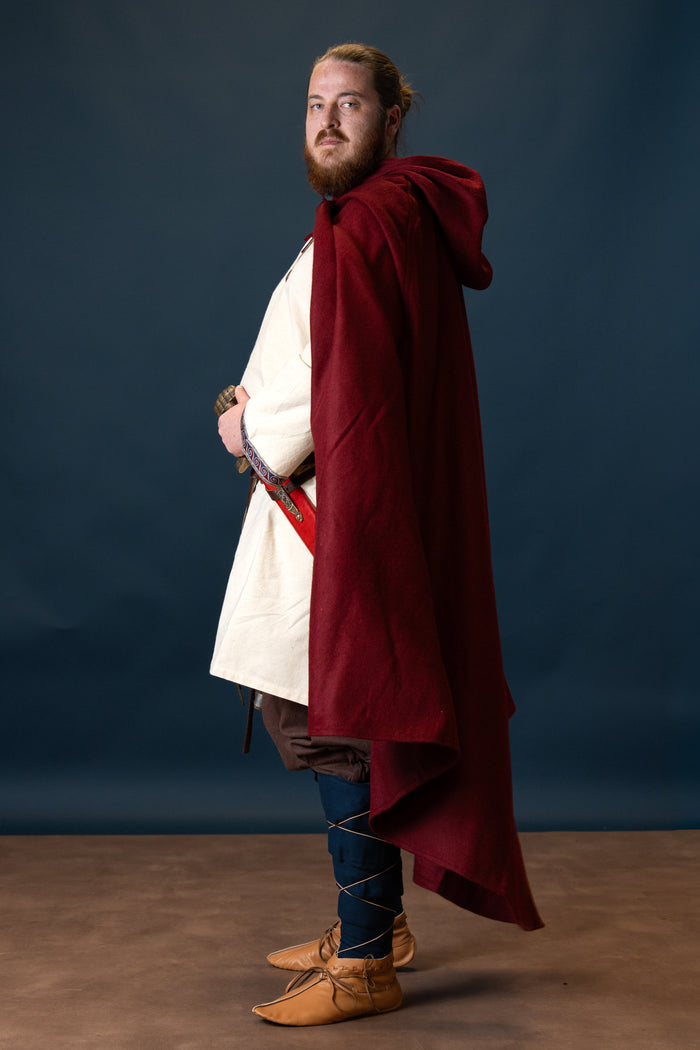 Hooded Wool Cape, dark red